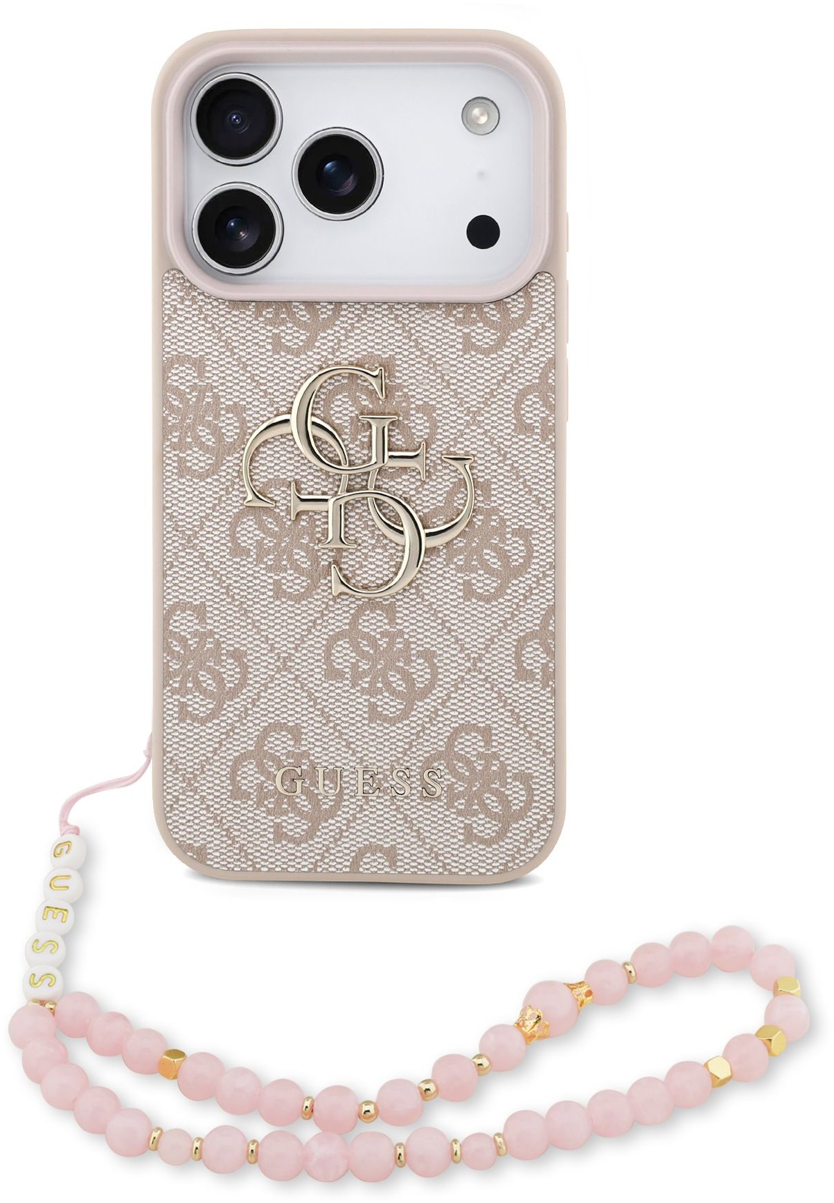 Guess PU 4G Metal Logo Strap iPhone 17 Pro rózsaszín tok