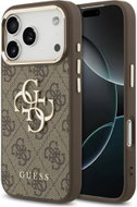 Guess PU Leather 4G Metal Logo Gold Frame Zadní Kryt pro iPhone 17 Pro Brown - Kryt na mobil