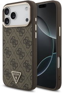Guess PU Leather 4G Strass Triangle Logo Gold Frame MagSafe Back Cover for iPhone 18 Pro Max Brown - Phone Cover