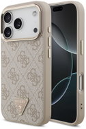 Guess PU Leather 4G Strass Triangle Logo Gold Frame MagSafe Back Cover for iPhone 18 Pro Pink - Phone Cover