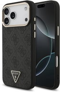 Guess PU Leather 4G Strass Triangle Logo Gold Frame MagSafe Case for iPhone 18 Pro Max Black - Phone Cover
