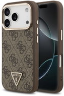 Guess PU Leather 4G Strass Triangle Logo Gold Frame MagSafe Back Cover for iPhone 18 Pro Brown - Phone Cover