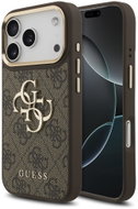 Guess PU Leather 4G Metal Logo Gold Frame pro iPhone 18 Pro Brown - Protective Case