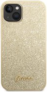 Guess PC/TPU Glitter Flakes Metal Logo Back Cover for iPhone 14 Gold - Phone Cover