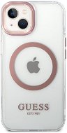 Guess Transparent MagSafe kompatibles Back Cover für iPhone 14 Pink - Handyhülle