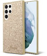 Guess PC/TPU Glitter Flakes Metal Logo Zadný Kryt na Samsung Galaxy S23 Ultra Gold - Kryt na mobil