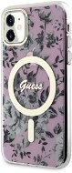 Guess PC/TPU Flowers IML MagSafe kompatibilis iPhone 11 hátlap tok, rózsaszín - Telefon tok
