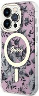 Guess PC/TPU Flowers IML MagSafe kompatibilis iPhone 14 Pro hátlap tok, rózsaszín - Telefon tok