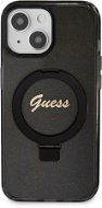 Guess IML Ring Stand Glitter MagSafe Back Cover für iPhone 15 Schwarz - Handyhülle