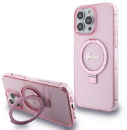 Guess IML Ring Stand Glitter MagSafe Back Cover für iPhone 15 Pro Pink - Handyhülle