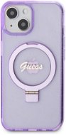 Guess IML Ring Stand Glitter MagSafe Zadný Kryt pre iPhone 15 Purple - Kryt na mobil