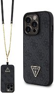 Guess PU 4G Strass Triangle Metal Logo Zadný Kryt + Crossbody Popruh pre iPhone 15 Pro Black - Kryt na mobil