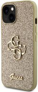 Guess PU Fixed Glitter 4G Metal Logo Zadní Kryt pro iPhone 15 Gold - Phone Cover