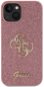 Guess PU Fixed Glitter 4G Metal Logo Zadní Kryt pro iPhone 15 Pink - Phone Cover