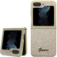 Guess PC/TPU Glitter Flakes Metal Logo Back Cover for Samsung Galaxy Z Flip 5 Gold - Phone Cover
