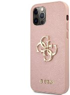 Guess PU Saffiano Big 4G Metal Logo Back Cover for Apple iPhone 12/12 Pro, Pink - Phone Cover