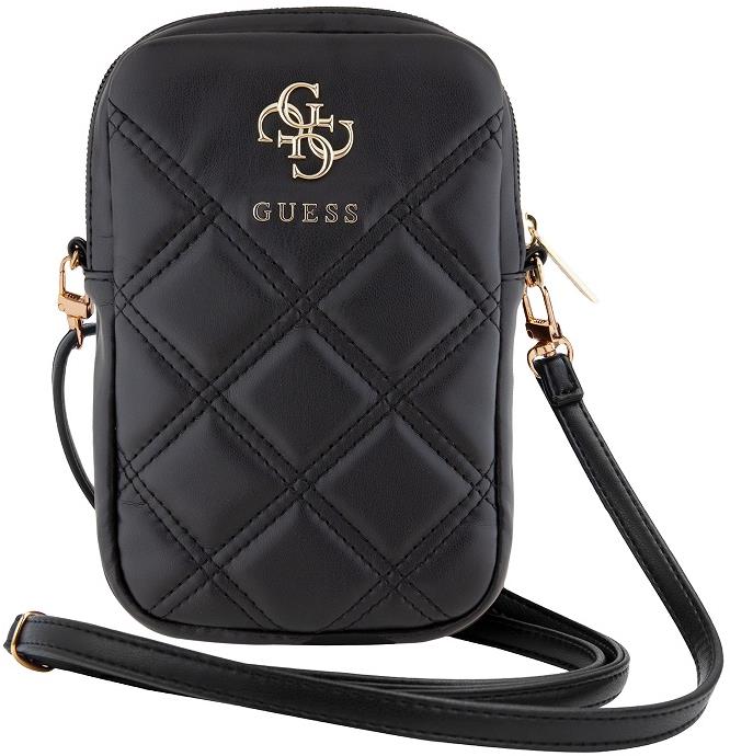 Guess Quilted 4G Metal Logo fekete cipzáras PU telefon táska