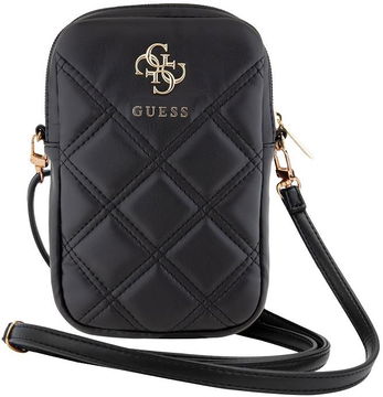 Guess PU Quilted 4G Metal Logo Taška na Telefon se Zipem Black