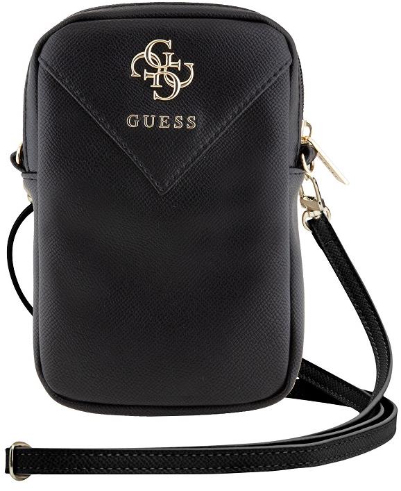 Guess Grained 4G Metal Logo fekete cipzáras PU telefon táska