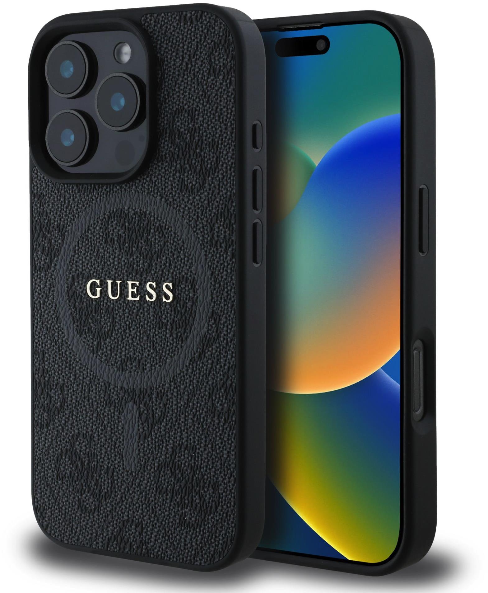 Guess PU Leather 4G Colored Ring MagSafe iPhone 16 Pro Max Black tok