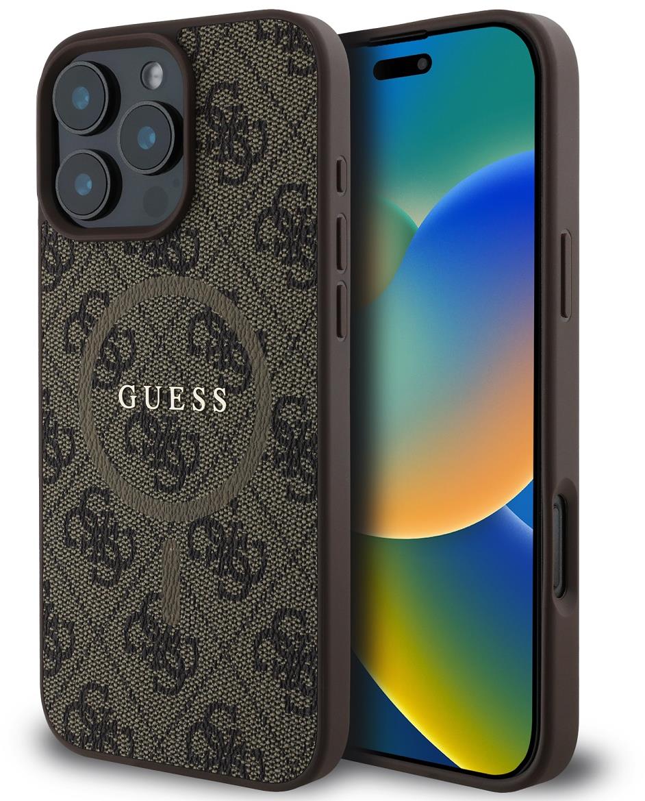 Guess PU Leather 4G Colored Ring MagSafe iPhone 16 Pro Brown tok