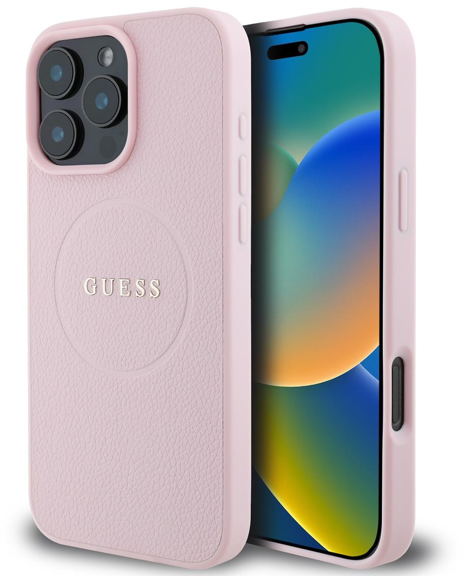 Guess PU Grained Classic Logo iPhone 16 Pro MagSafe rózsaszín tok