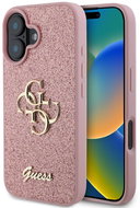 Guess PU Fixed Glitter 4G Metal Logo Back Cover for iPhone 16 Pink - Phone Cover