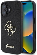 Guess PU Fixed Glitter 4G Metall Logo Back Cover für iPhone 16 Schwarz - Handyhülle
