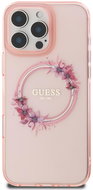 Guess IML Flowers Ring MagSafe Back Cover for iPhone 16 Pro Max Pink - Phone Cover