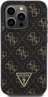 Guess PU Leather 4G Triangle Metal Logo Back Cover für das iPhone 16 Pro Max Black - Handyhülle