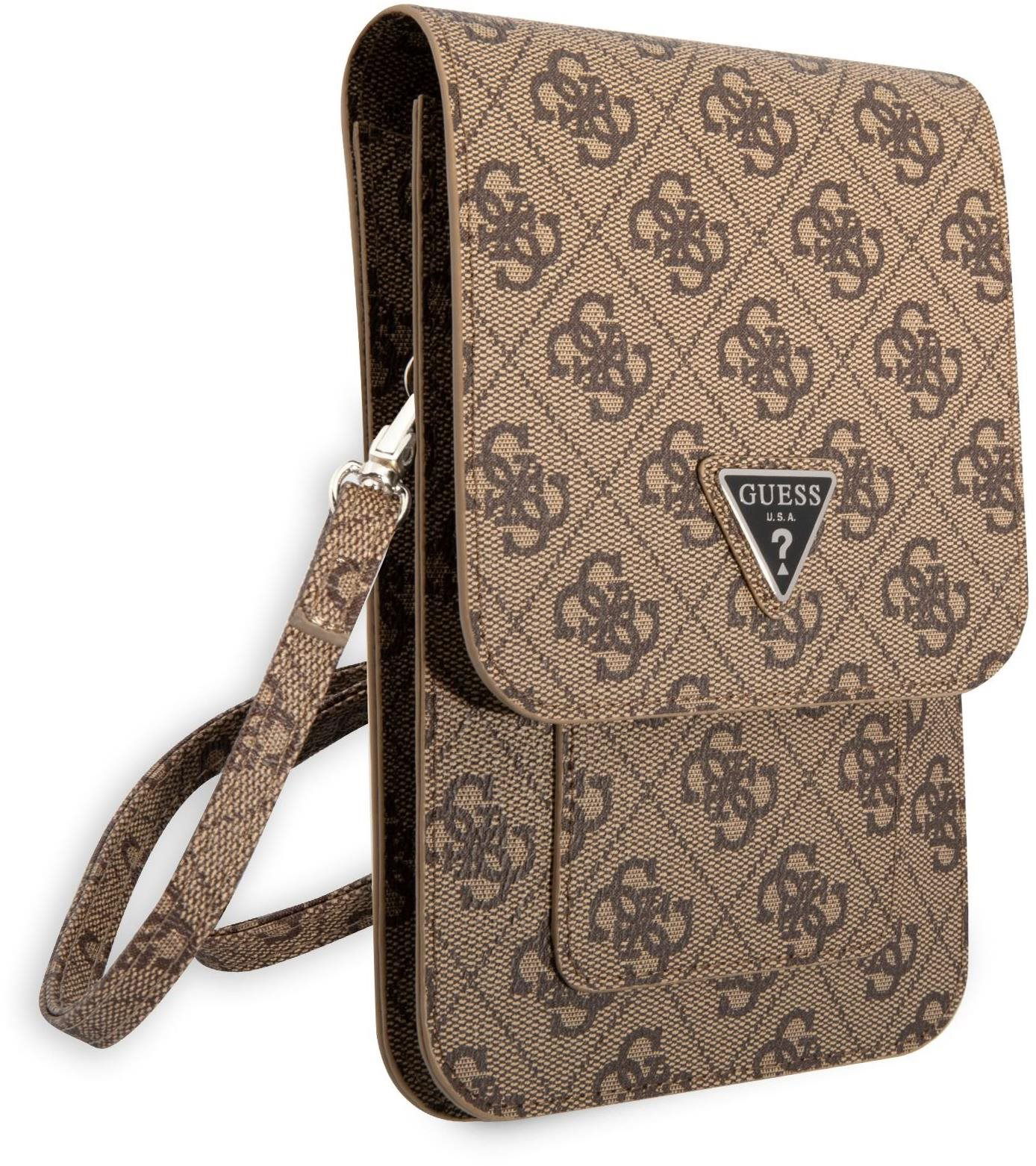 Guess PU 4G Triangle Logo Phone Bag Brown