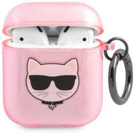 Karl Lagerfeld TPU csillogó Choupette fej tok Apple Airpods 1/2 rózsaszín készülékhez - Fülhallgató tok