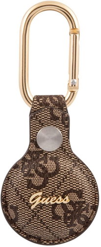 Guess PU 4G Script Dog Clip AirTag Case Brown - AirTag Key Ring - Main image