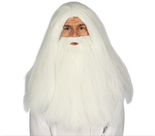 GUIRCA Men's wig with beard white long hair and beard - Wig - Main image