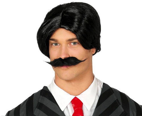 GUIRCA Black men's wig with moustache Adams family - Wig - Main image