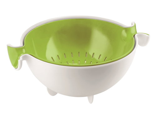 Guzzini Set of plastic bowl and strainer, white - green 29250084 - Bowl - Main image