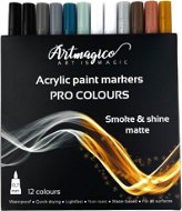 Artmagico Pro Smoke and Shine akrylové fixky, čierno-biele a metalické odtiene, 12 ks - Popisovače