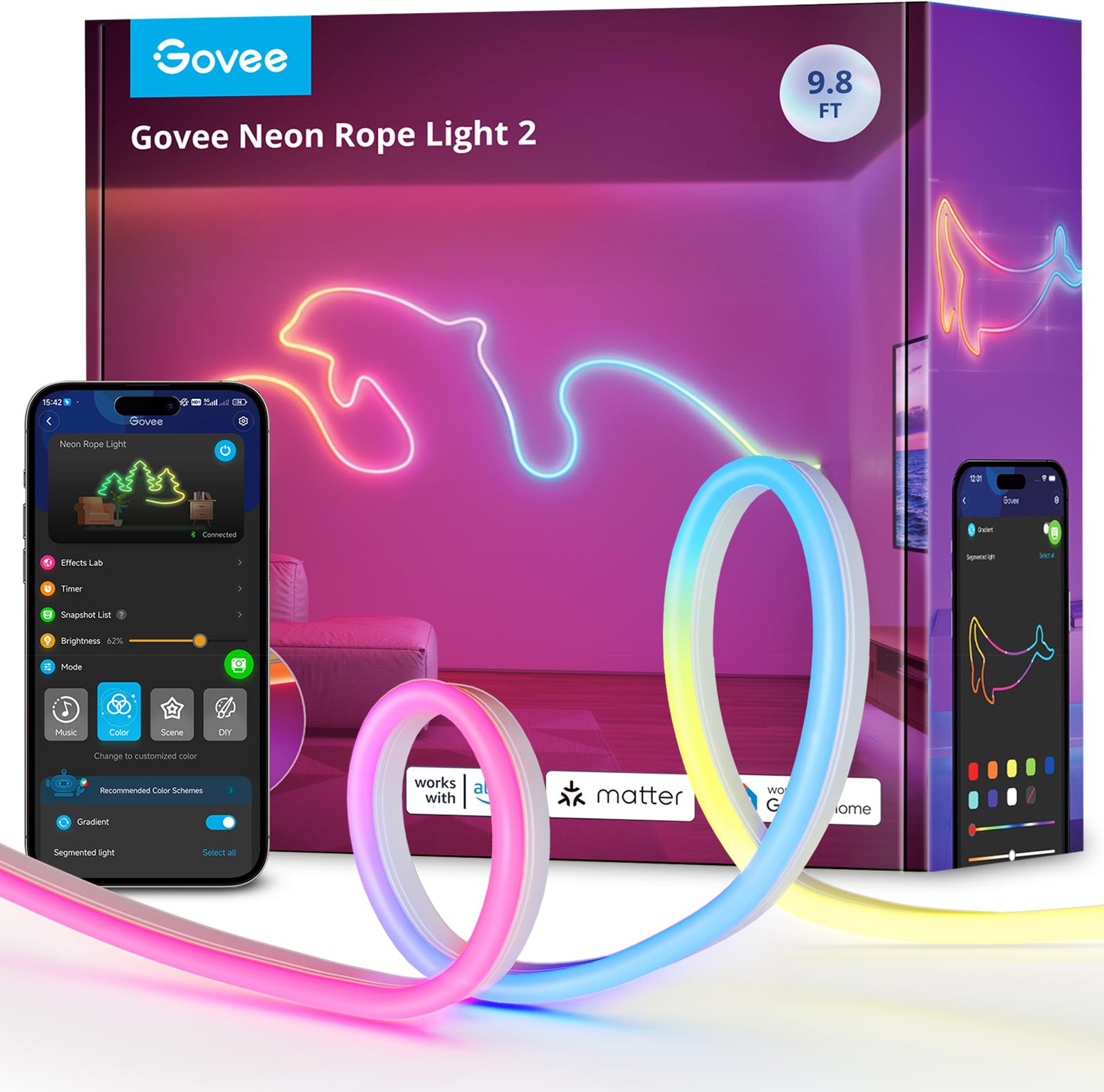 Govee Neon 2 Matter hajlékony szalag, RGBIC, 3 m