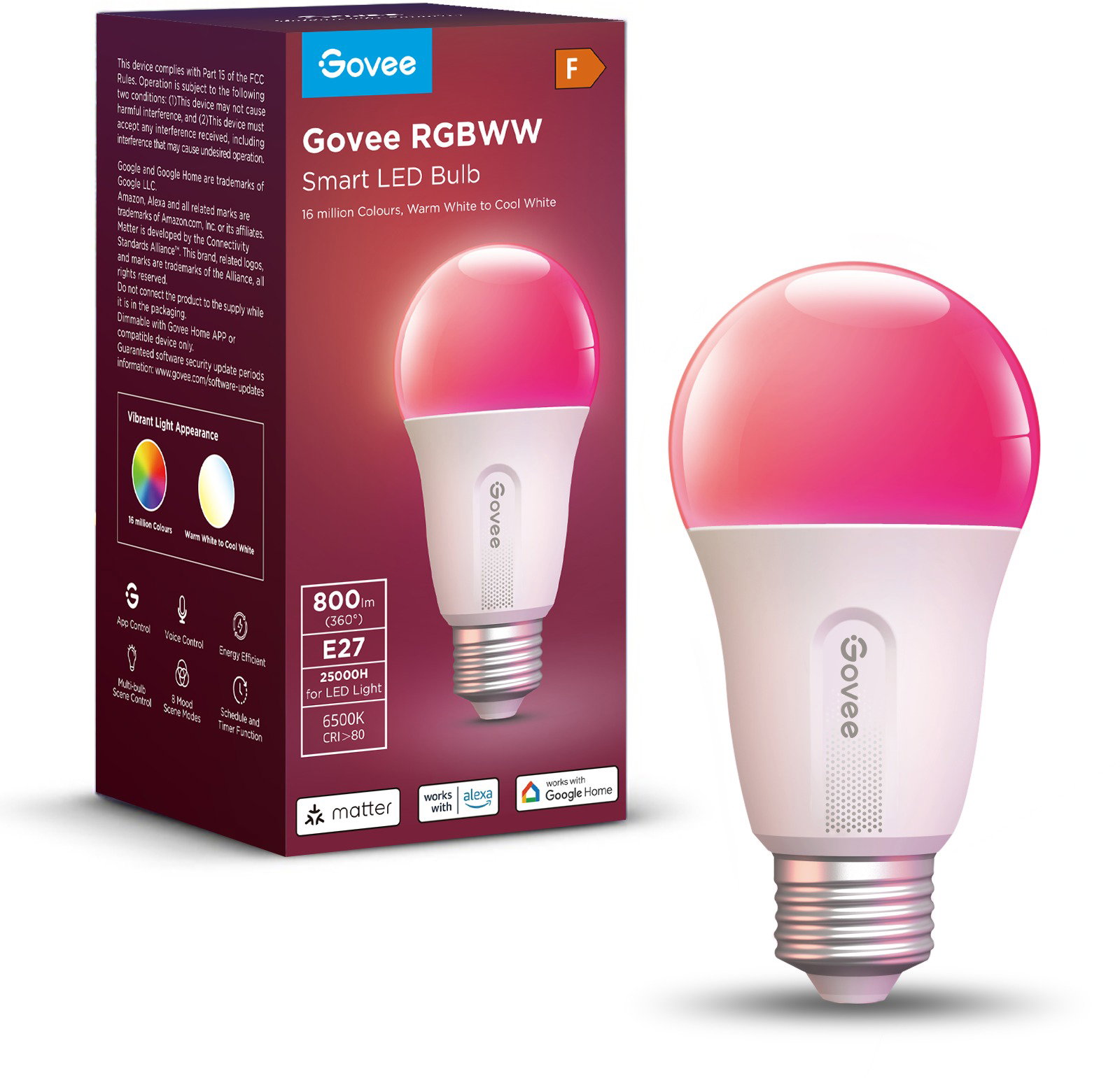 Govee Smart RGBWW 9W - 60W, 800lm, E27, Long Life