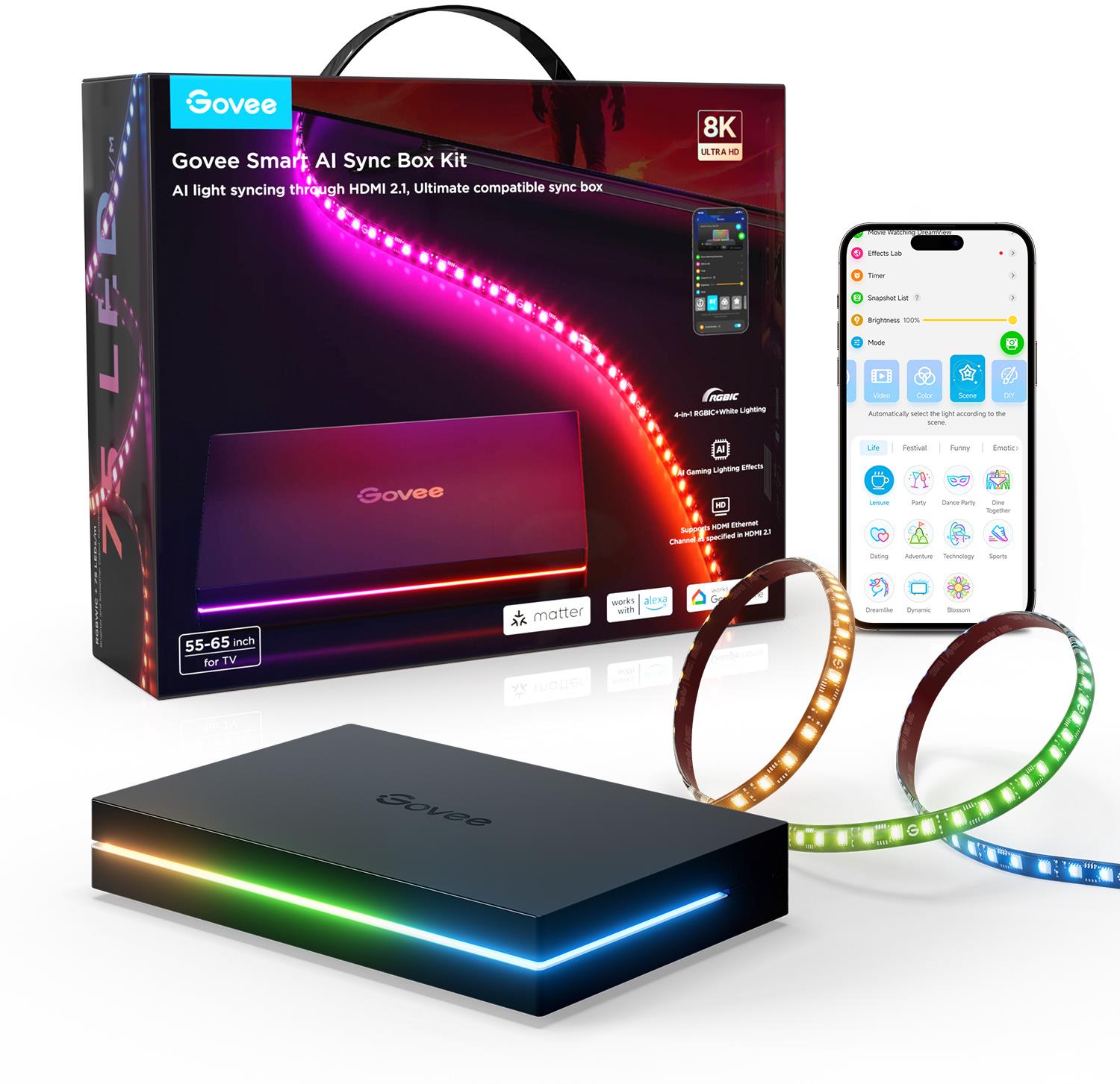 Govee AI Sync Box 2 Smart TV RGBICW háttérvilágítás 55-65