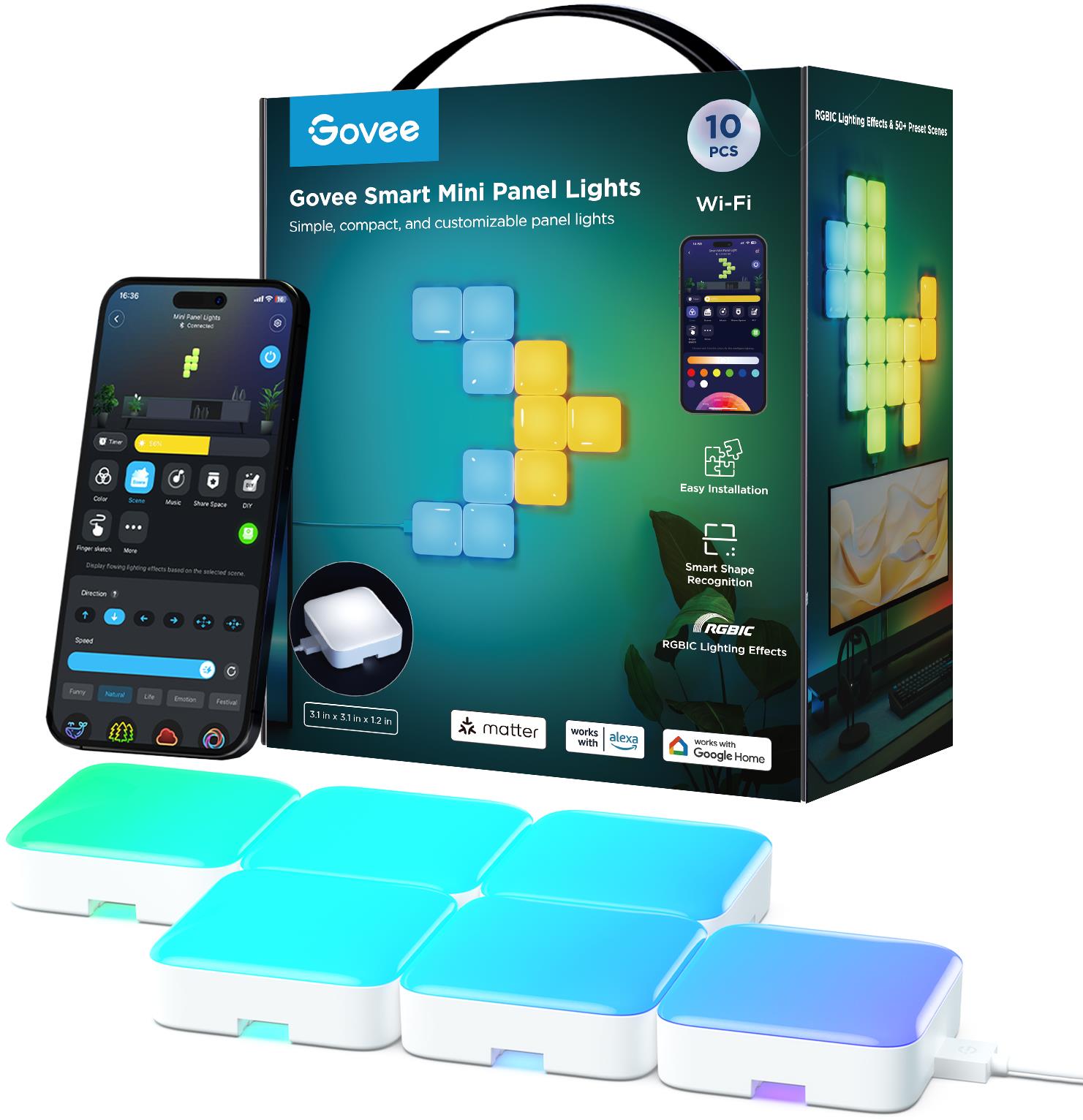 Govee Smart mini RGBIC panel, 10 db