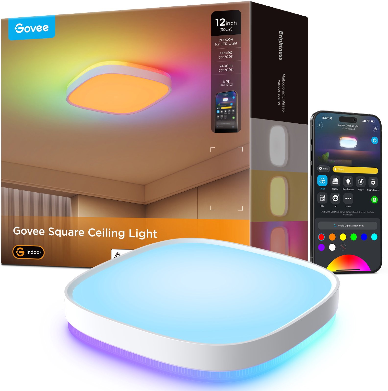 Govee RGBICWW Smart Duál mennyezeti lámpa, Matter, 2400 lm, 30 cm