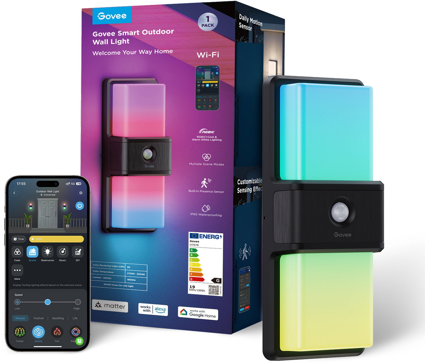 Govee RGBICWW Smart Kültéri fali lámpa, Matter, 1500 lm
