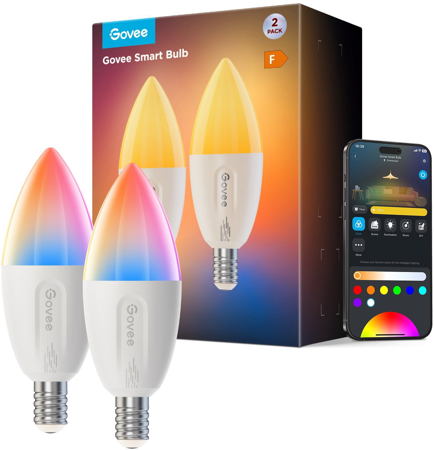 Govee Smart RGBWW 5W-50W, 450 lm, E14, Long Life Matter, 2 db