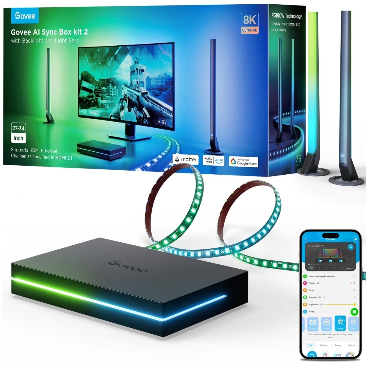 Govee AI Sync Box Kit 2 Smart PC, 27-34" + LED panelek, világító készlet