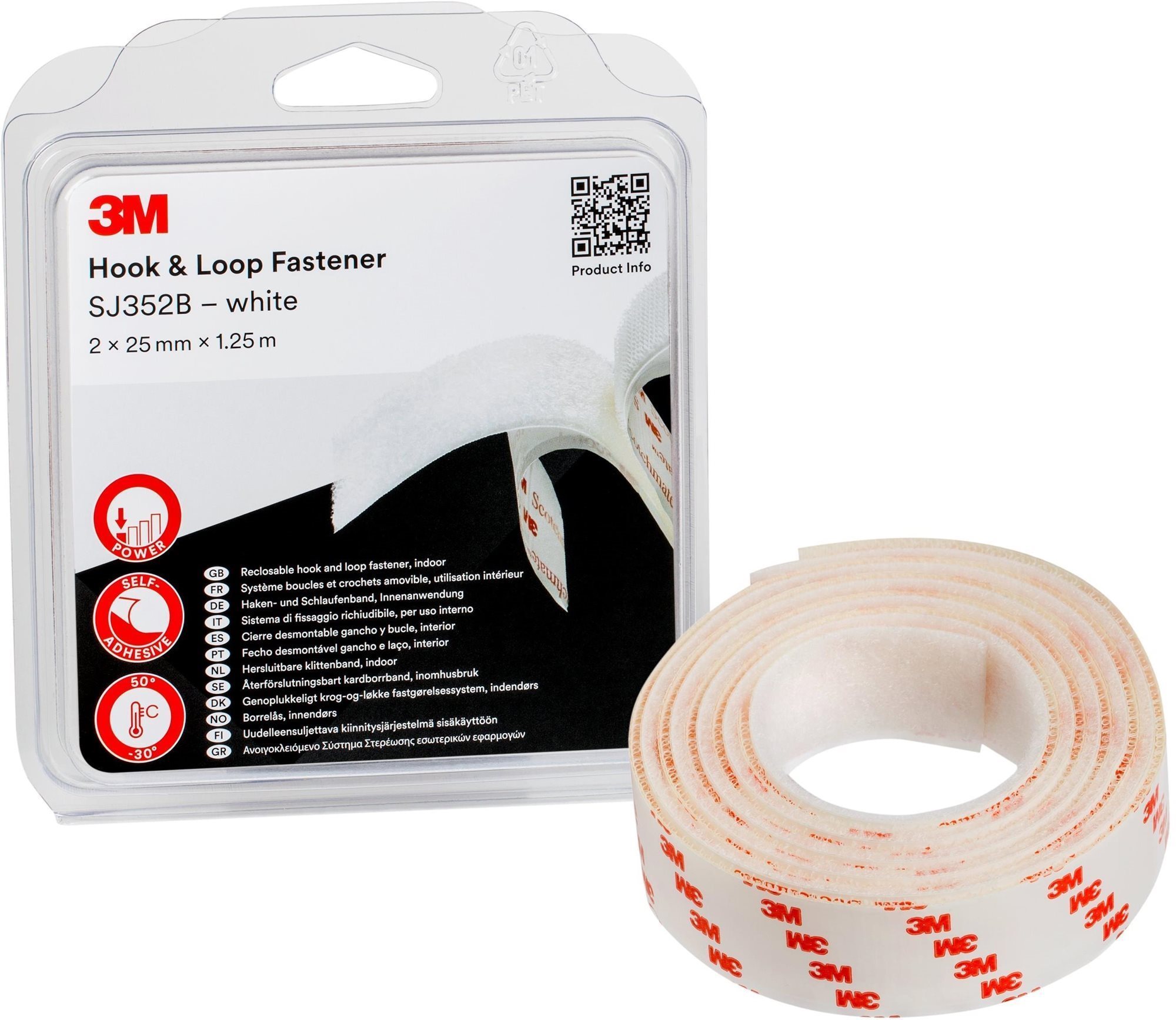 3M™ Hook & Loop™ tépőzáras rögzítő SJ352BWT, átlátszó, 2 x 25 mm x 1,25 m bliszter csomagolásban