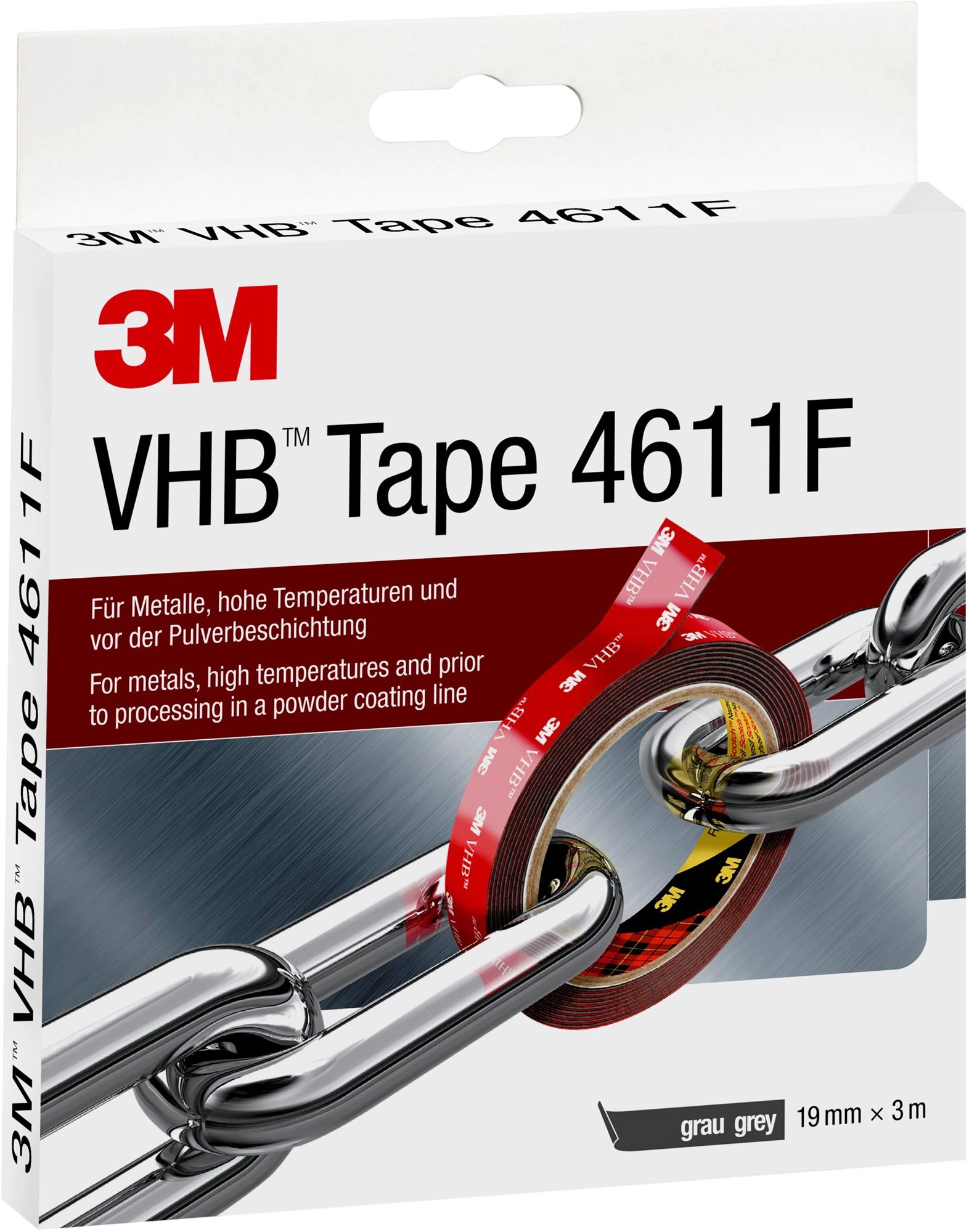 3M™ VHB™ 4611 akril ragasztószalag, extra erős, sötétszürke, 19 mm × 3 m, bliszterben