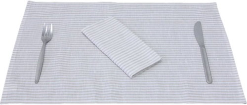 H&D Placemats 2 pcs, 35x50 cm, linen and cotton, beige stripe - Placemat - Main image