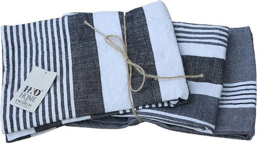 H&D Towel 3 pcs in set, 50x70 cm, cotton, black - Kitchen Towel - Main image