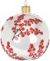 H & L Vianočná ozdoba guľa lesklá 8 cm, biela s červenou, vetvy jarabiny - Vianočné ozdoby